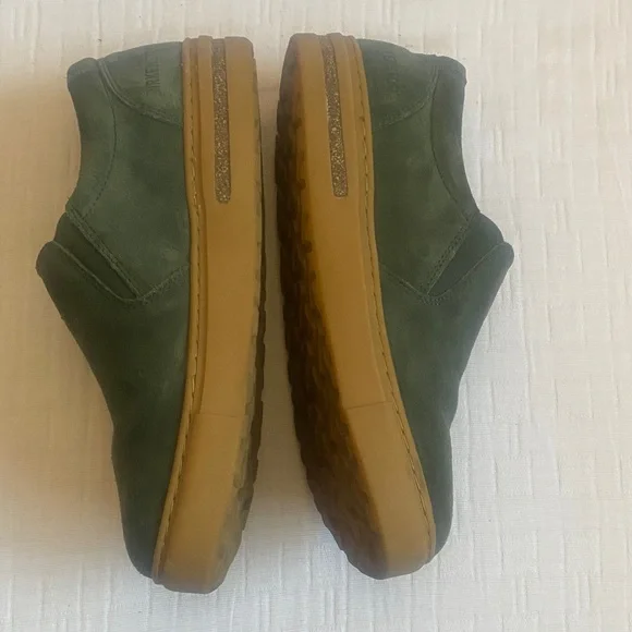 BIRKENSTOCK Dark Green Suede Slip-On Sneakers with Tan Soles - Picture 3 of 8